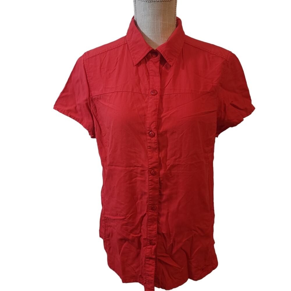 REI UPF 30+ Burnt Orange Vented Back Pockets Button Front Top Size Large